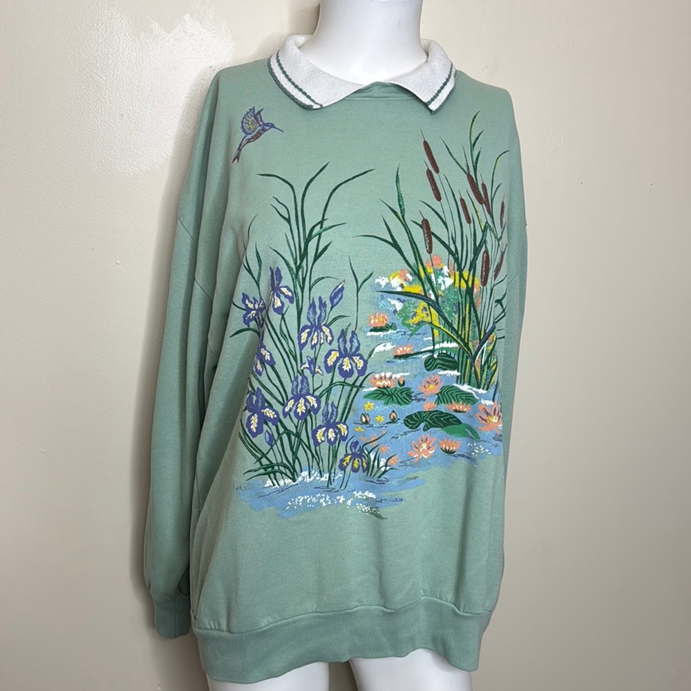 Vintage Green Floral Sweatshirt